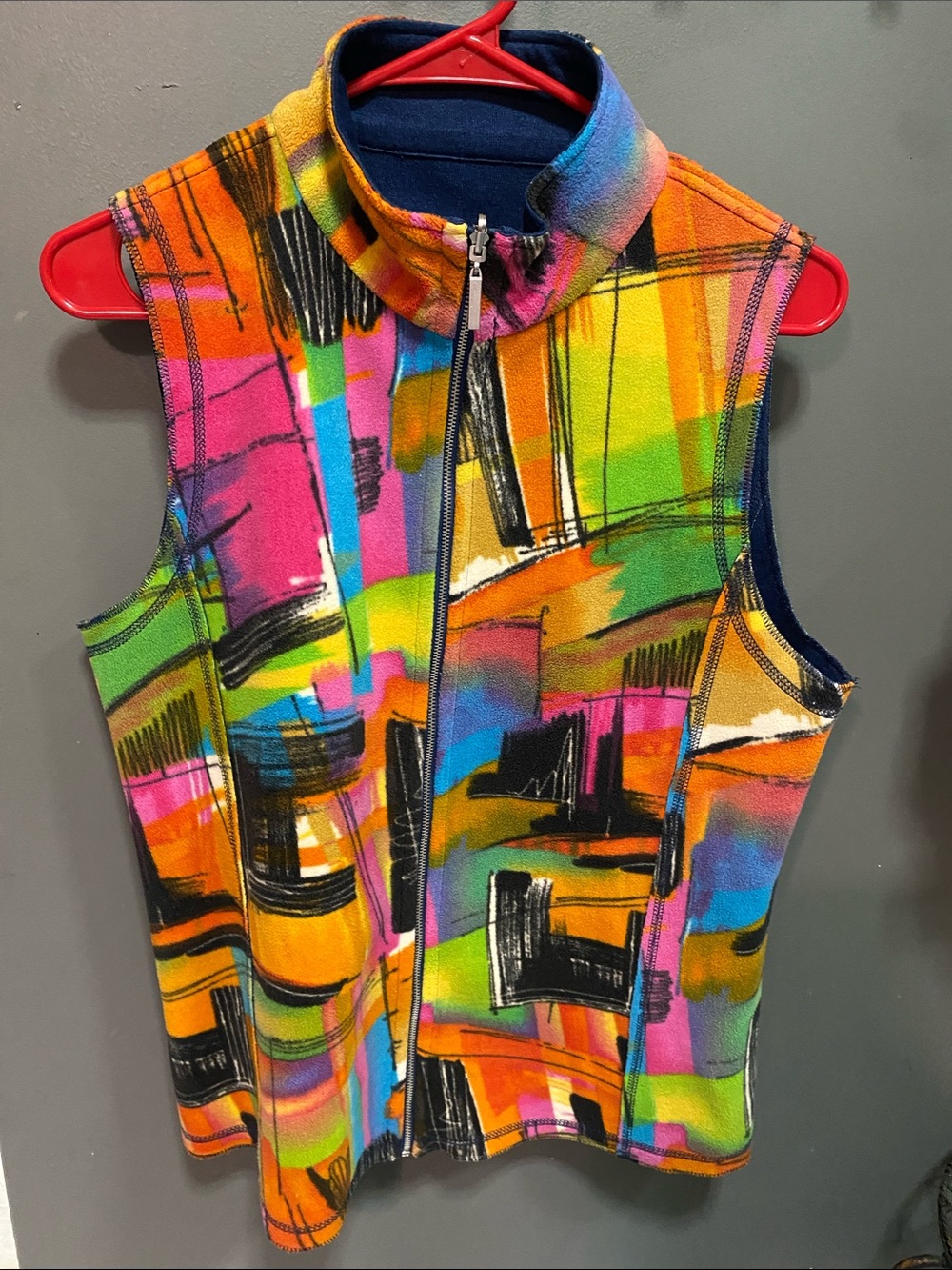 Colorful Abstract Print Zip Front Vest